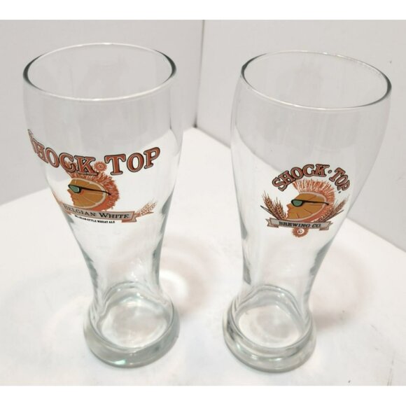 Shock Top Brewing Company Pilsner Glasses 16 Oz Set Of 2 Different Logos - Picture 2 of 9